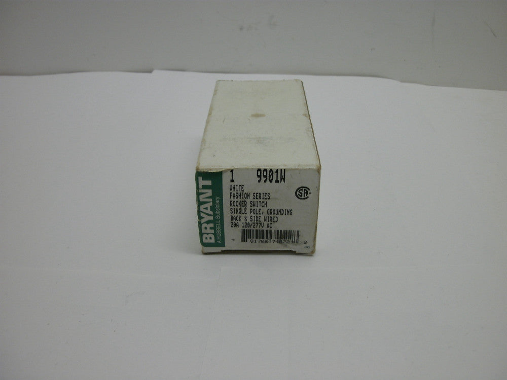 BRYANT 9901W ROCKER SWITCH WHITE FASHION SERIES SINGLE POLE 20A 120/277V AC NIB