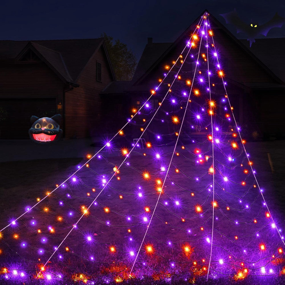 Halloween Decorations Giant Spider Web Lights, 19.7Ft X 14.7Ft Lighted White Spi