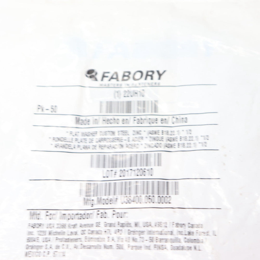 (50-Pk) Fabory Flat Washers Carbon Steel Zinc Plated 1/2 x 1-1/4 OD 1 22UH10