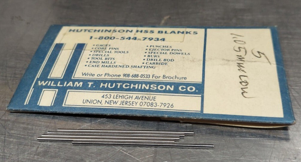 Lot Of 5 - USA Hutchinson 1.05mm x 1.5" Low Drill Blank Reamer Pin Gage