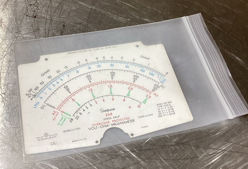 Simpson 260 6xlp Series VOM dial plate