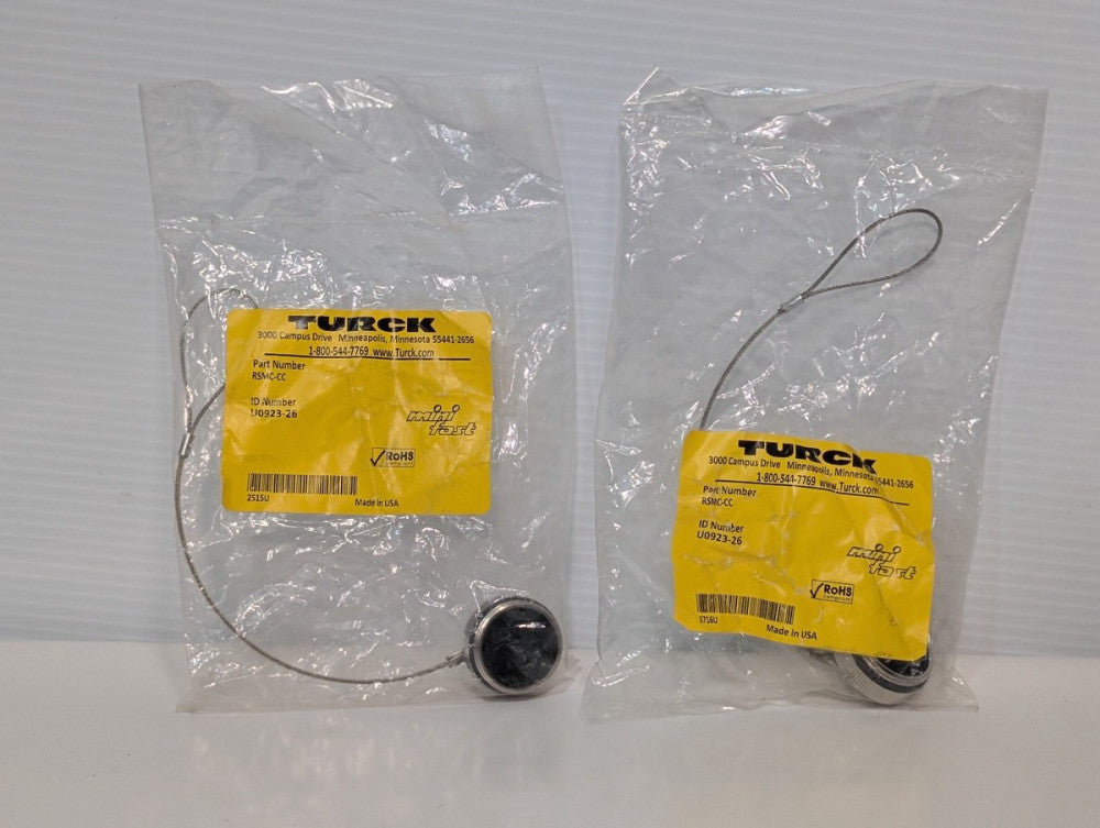 Lot of 2 Turck RSMC-CC Closure Cap 1-1/8" Nitrile Gasket Stainless Steel Lanyard