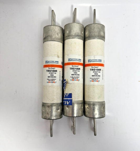 (Lot of 3) Ferraz Shawmut TRS100R 100A Fuse 600VAC/DC Dual-Element Time Delay