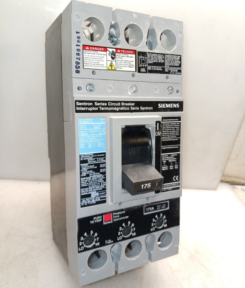 SIEMENS SENTRON 175 AMP CIRCUIT BREAKER 3 POLE 480 VAC 35 kA FXD63B175 600 VAC