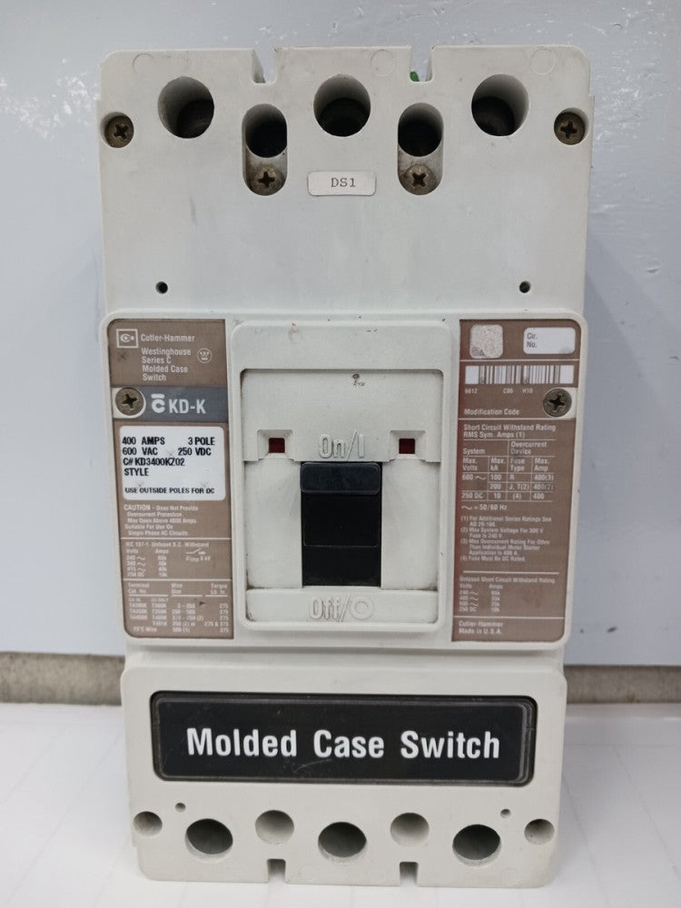 Cutler Hammer 400 Amp Molded Case Switch 3 Pole 600 VAC / 250 VDC KD3400KZ02