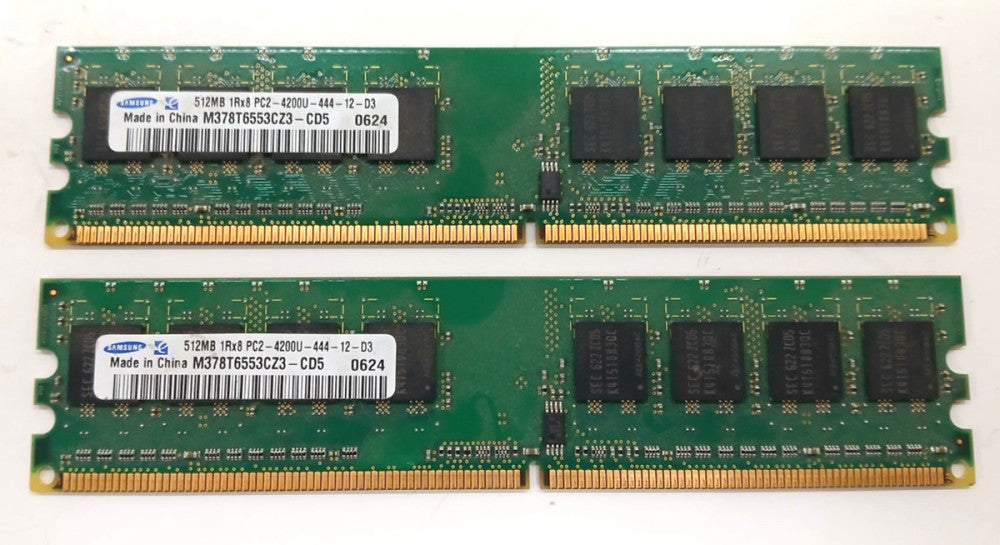 SAMSUNG 512MB 1RX8 PC2 4200U 444 12 D3 RAM LOT OF 2