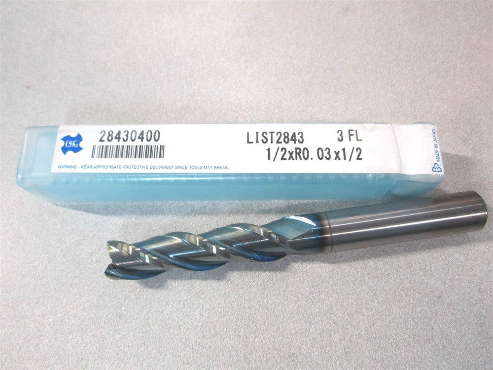 OSG (28430400) 1/2 x 2" x 1/2" x 4-1/2" Solid Carbide 3Fl Corner Radius End Mill