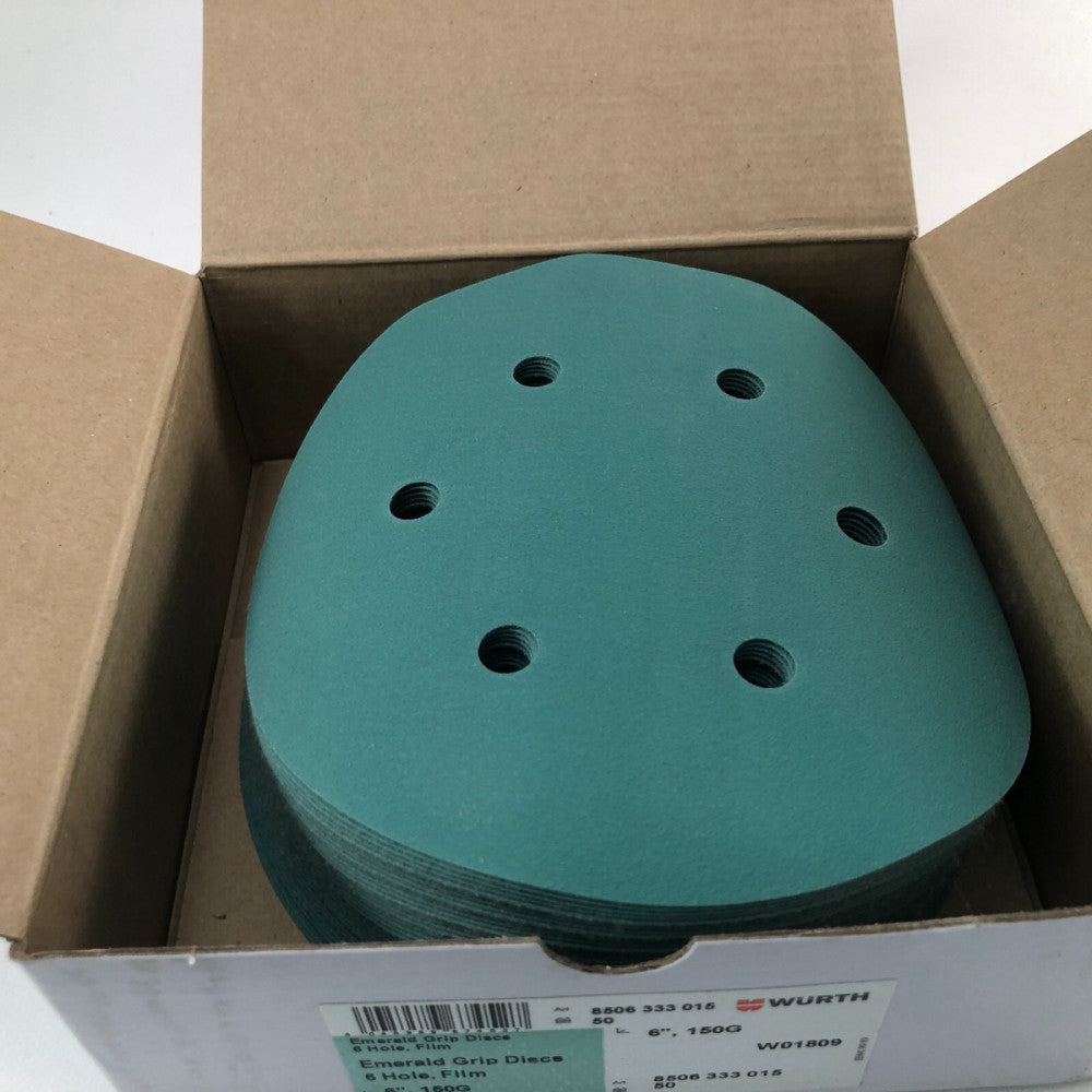 WURTH,  6" 150G, Emerald Grip Disc, 6hole, Film 8506 333 015  (box of 50) NEW