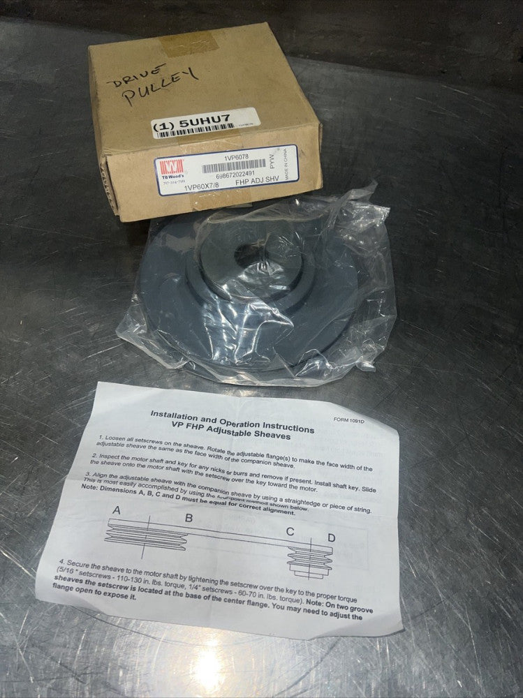 TB WOODS - 1VP6078 - 1VP60X7/8 FHP ADJ SHV - Nos Surplus