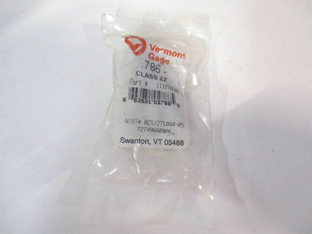Vermont Gage (111278600) 0.786" Diam Class ZZ Minus Plug & Pin Gage 