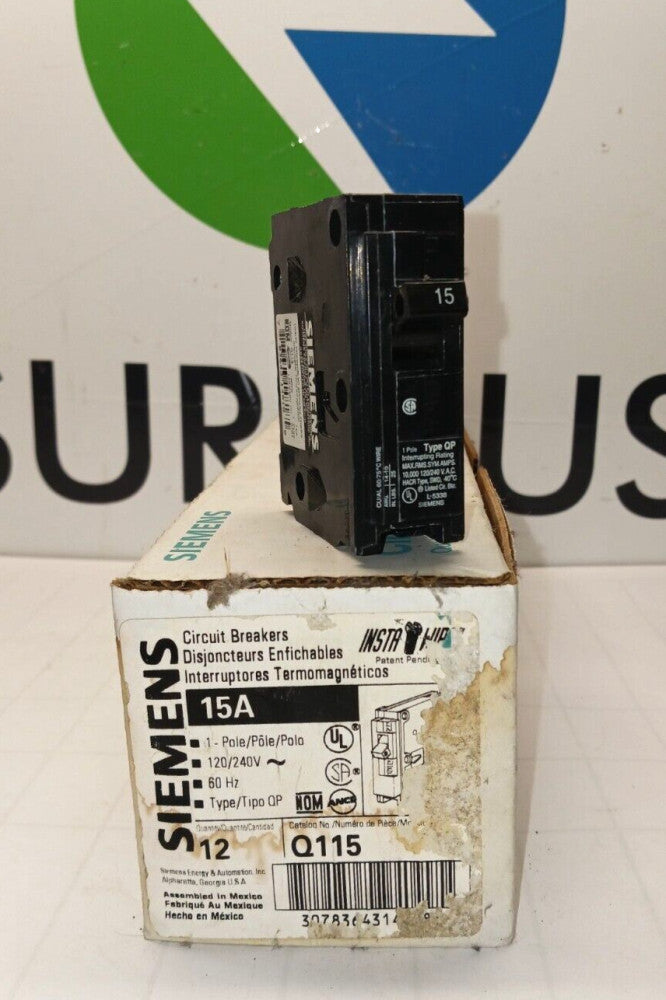 NEW BOX OF 12 SIEMENS Q115 15 AMP CIRCUIT BREAKER  120/240 VAC