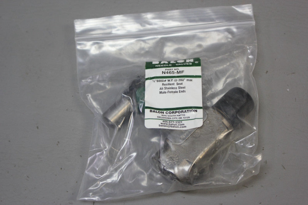 NEW BALON 1/2" 6000# W.P. STAINLESS STEEL NEEDLE VALVE N465-MF