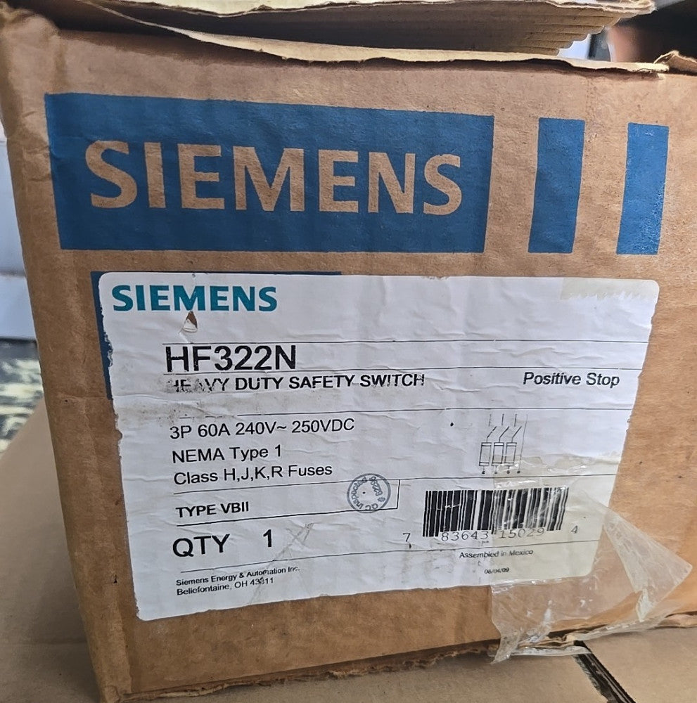 NEW OLD STOCK SIEMENS HF322N 60A 3PH 240V FUSED HEAVY DUTY SWITCH