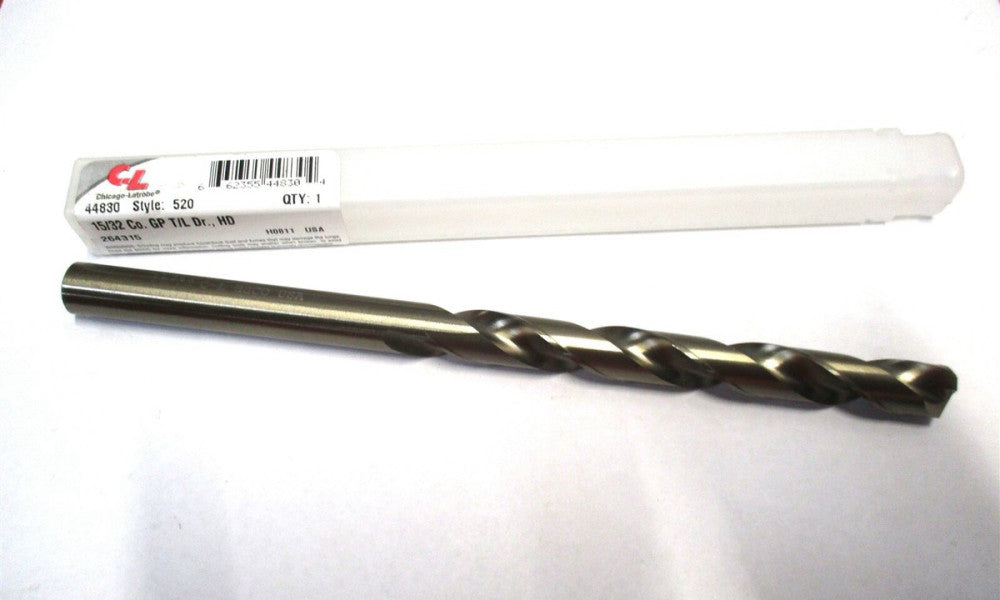 C-L (44830) 15/32 x 4-3/4 x 7-1/2 RH Split Point Cobalt Taper Length Drill Bit