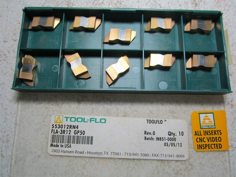 Tool-Flo (553012RN4) FLA-3R12 GP50 Carbide Grooving Insert - Pack of 10