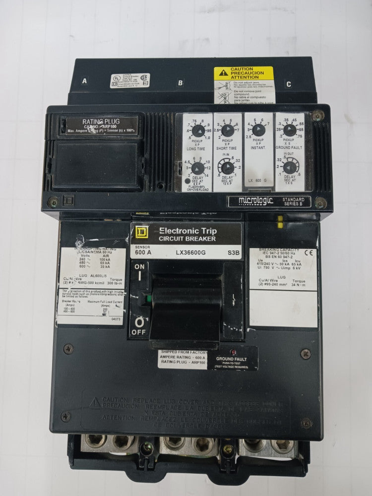 Square D 600 Amp I-Line Circuit Breaker 3 Pole 600 VAC LX36600G W/ LSIG Trip