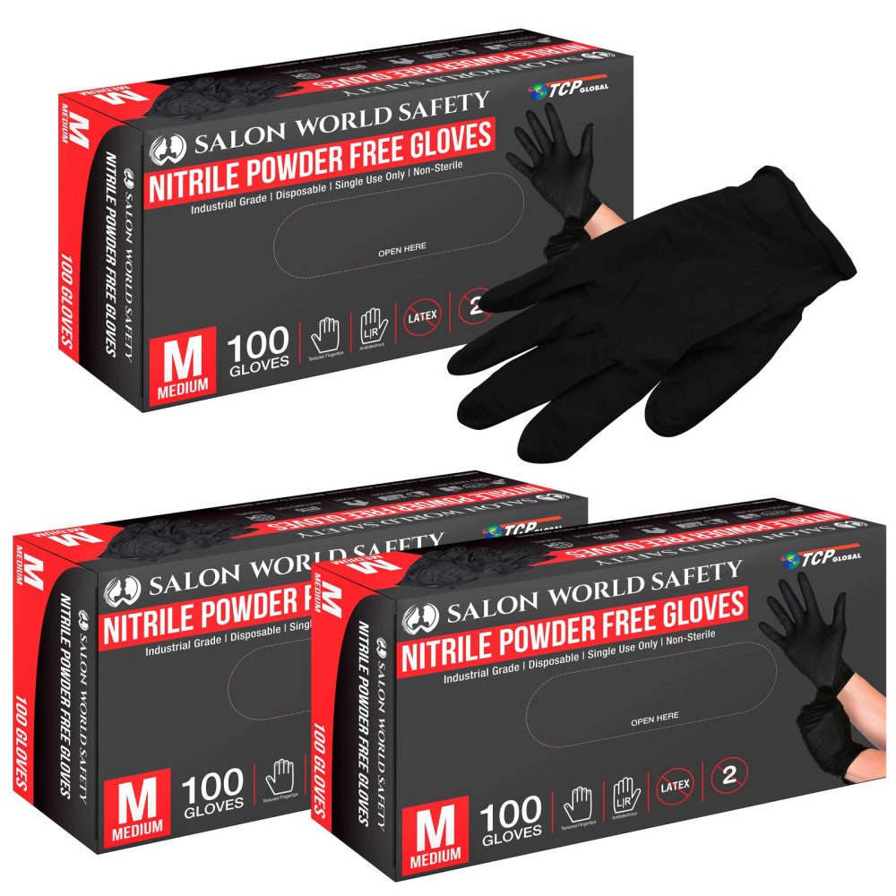 Black Nitrile Disposable Gloves, 3 Boxes of 100, Medium, 4 Mil - Latex Free