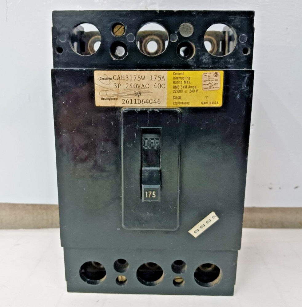 WESTINGHOUSE 175 AMP CIRCUIT BREAKER 3 POLE 240 VAC CAH3175W