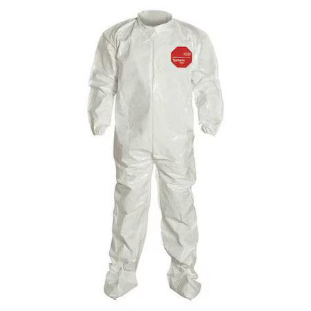 Dupont Sl121bwhlg001200 Chemical Resistant Coverall, Collared, L, Tychem(R)