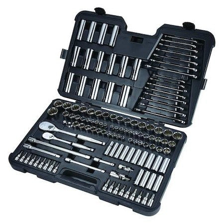 Westward 53Pn74 3/8", 1/2" Drive Socket Set Sae, Metric 127 Pieces 1/2 In To 1