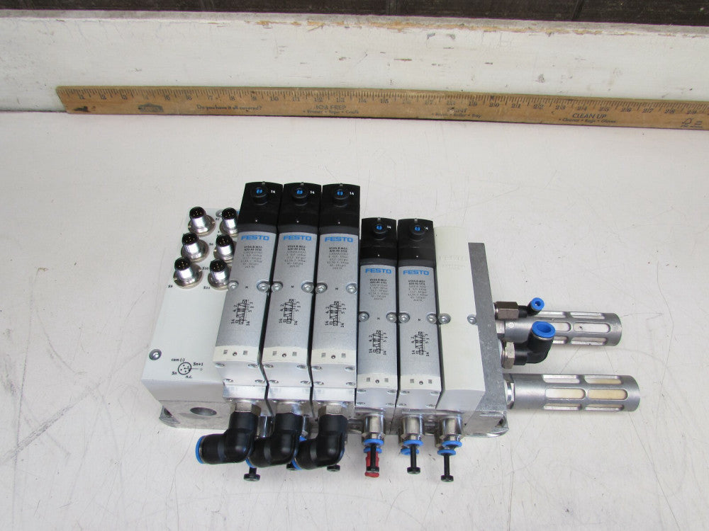 FESTO MANIFOLD , W / 5-VSVA-B-M52-AZD-A1-1T1L & VAEM-S6-C-S6-R5 , GOOD TAKEOUT!