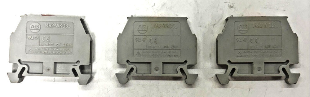 ALLEN-BRADLEY TERMINAL BLOCK 1492-WKD3 LOT OF 3 600VAC DC800VAC AC IEC 15A MAX