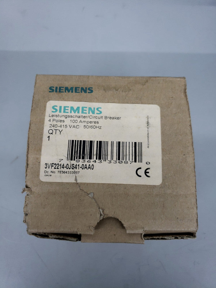 1 NEW Siemens 3VF2214-0JQ41-0AA0  CIRCUIT BREAKER 4P 100 Amp New IN Box