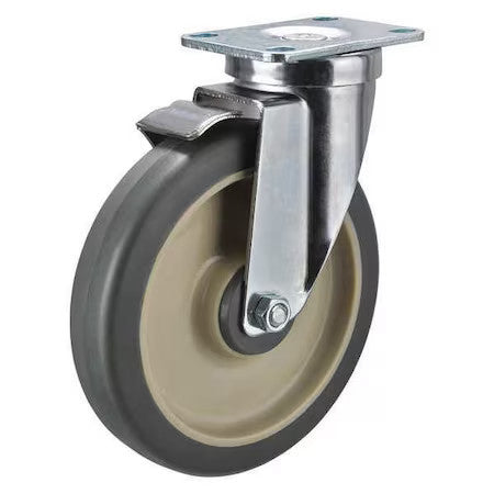 Zoro Select P12sx-Rp040b-12-Wb-001 Swivel Plate Caster W/Brake,300 Lb.,S Steel