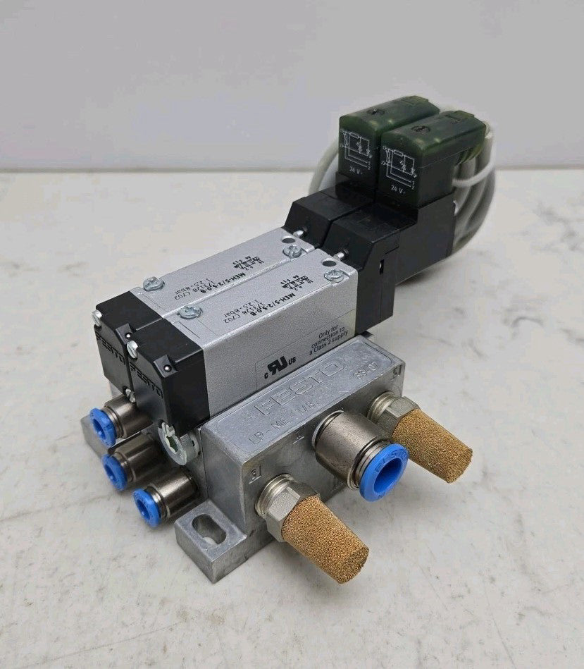 2 Festo MEH-5/2-5,0-B Solenoid Valve 8 Bar 173128 w/ EP-ME-1/8 End Plates  33407