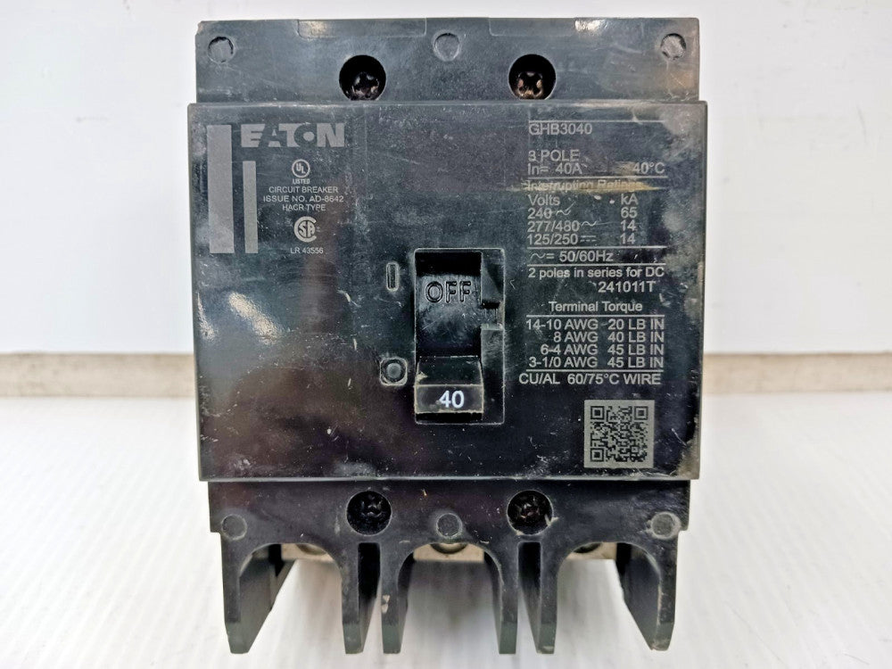 Eaton 40 Amp Bolt-On Circuit Breaker 3 Pole 480Y/277 VAC 65kA GHB3040 (Flaw)