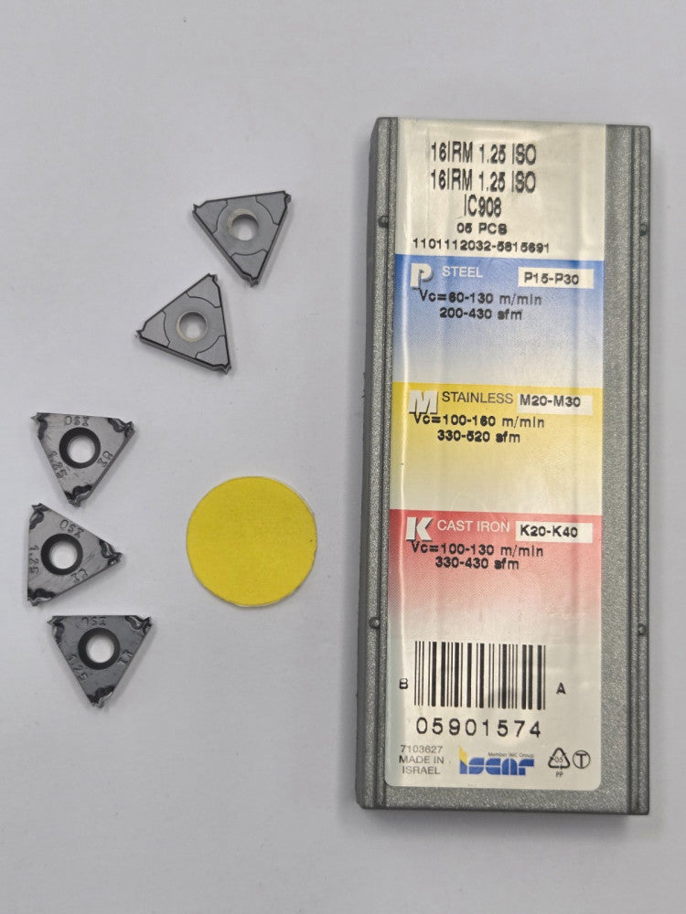 ISCAR*16IRM 1.25 ISO IC908*LAYDOWN THREADING INSERT*****LOT OF 5