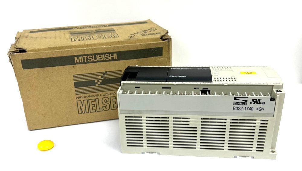 MITSUBISH FX3G-60M/ES-A PROGRAMMABLE CONTROLLER W/DINKLE BO22-1740 OAL 6-7/8"