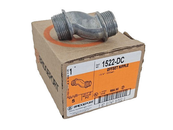 Box of (5) Bridgeport 1522-DC 1" Offset Nipple, Zinc Die Cast New Sacramento