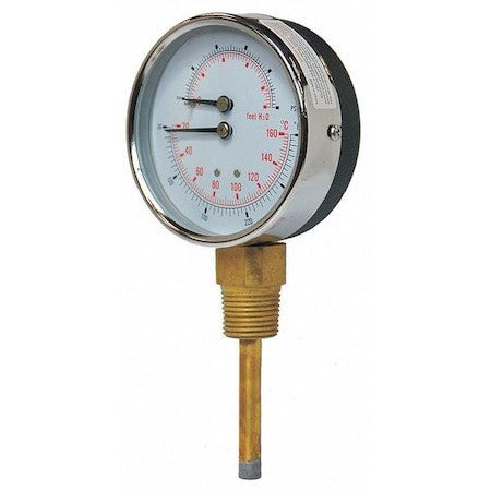 Pic Gauges Tri-Hd-302L-E Round Boiler Gauge, 0 To 100 Psi, 1/2 In Mnpt, Steel,