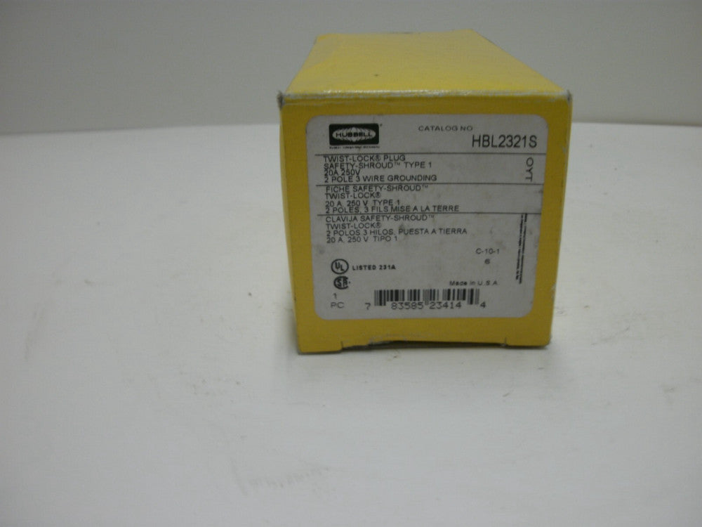 HUBBELL HBL2321S TWIST-LOCK PLUG SAFETY SHROUD 20A 250V TYPE 1 2P 3W NEW IN BOX