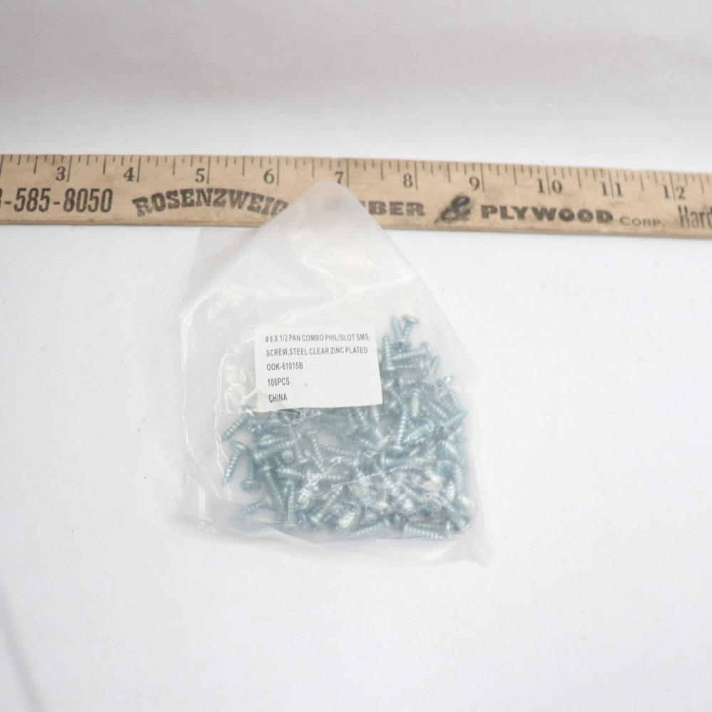(100-Pk) Slotted Pan Head Metal Screws # 6 x 1/2" OOK-61015B