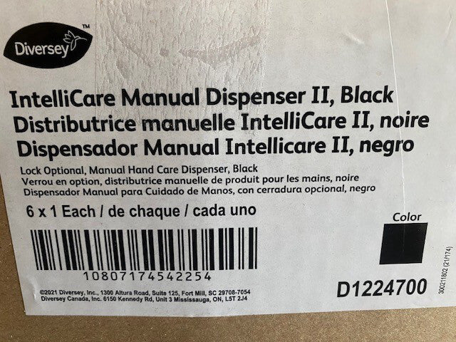 (6 Pack) Black Diversey IntelliCare Manual Hand Soap Dispensers D1224700 (NEW)