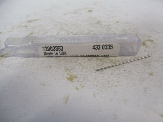(433-0.0335) 0.0335" x 1/2" x 1-3/8" Straight Shank HSS 3-Flute Chucking Reamer 