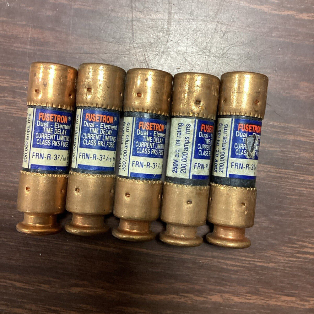 Lot of 5 Bussmann FRN-R 3 2/10 Fusetron Dual Element Fuses 250 Volt