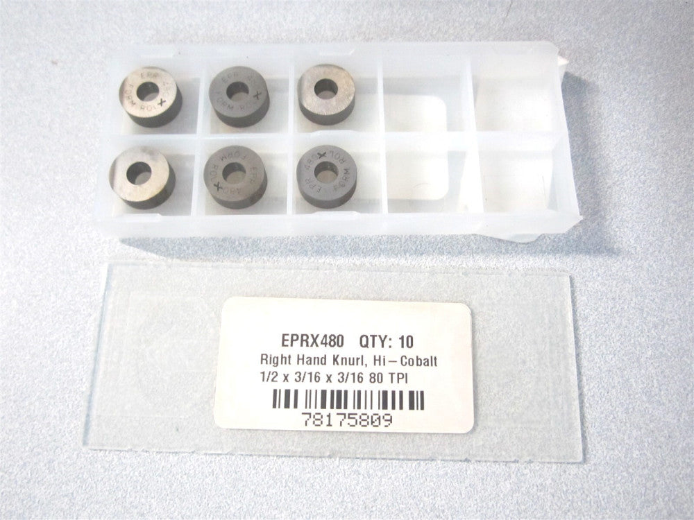 (EPRX480) 1/2" x 3/16" x 3/16" 70° Cobalt RH Standard Knurl Wheel - Pack of 6 