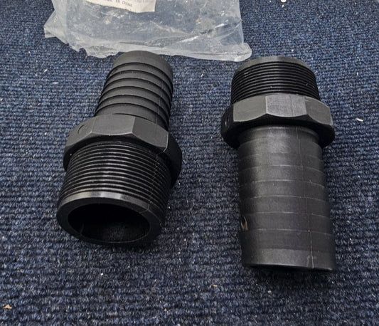 (QTY 2) 2" Barb X 2" NPT Male Connector, Plastic Hose Barb Fitting Adapter