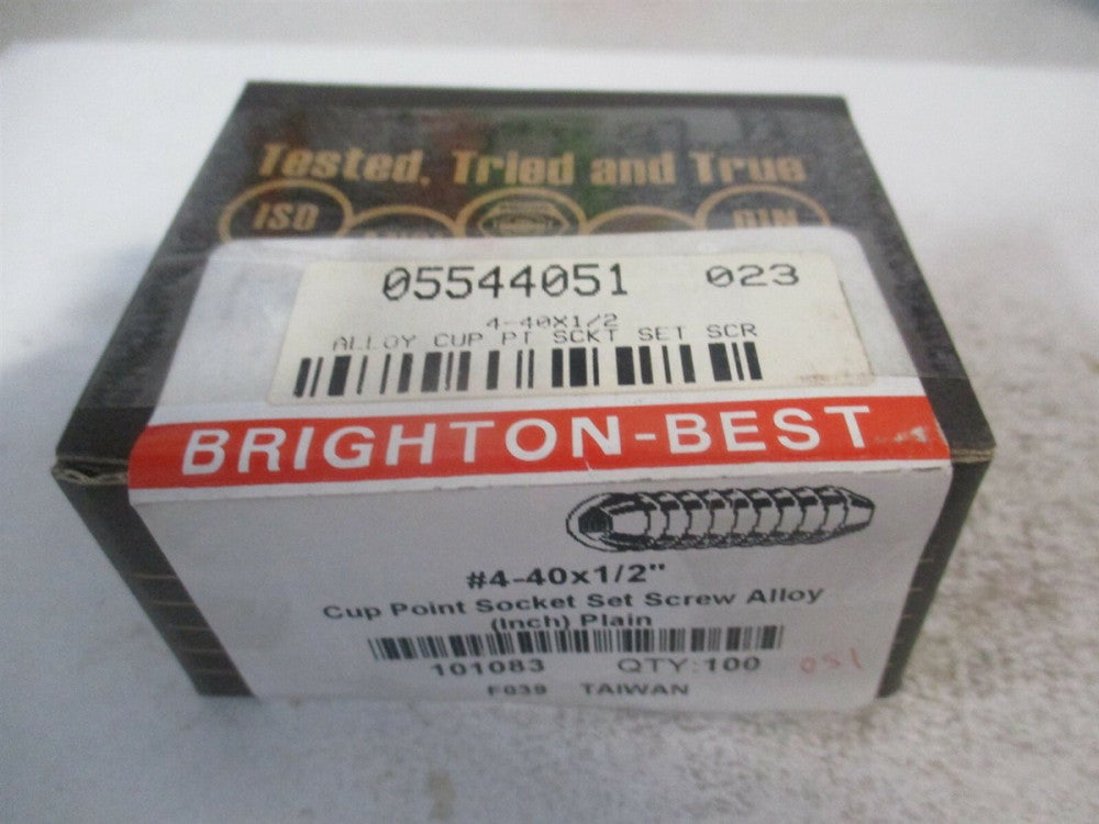 (101083P) #4-40 UNC 1/2" OAL Alloy Steel Grade 8 Cup Point Set Screw - Qty 100