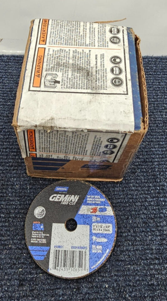 ( QTY 25 ) Norton 10651, Type 01 Gemini Cut-Off Wheels, 3"x1/8"x3/8"