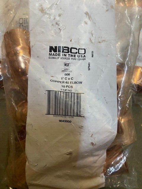 (10 PACK) Nibco 9043000 Copper 45 Degree Elbow 1 Inch C x C 606