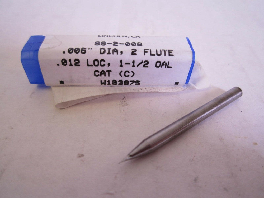RobbJack (SS-2-006) .006 x .012 x 1-1/2" Square Carbide 2-Flute Endmill New