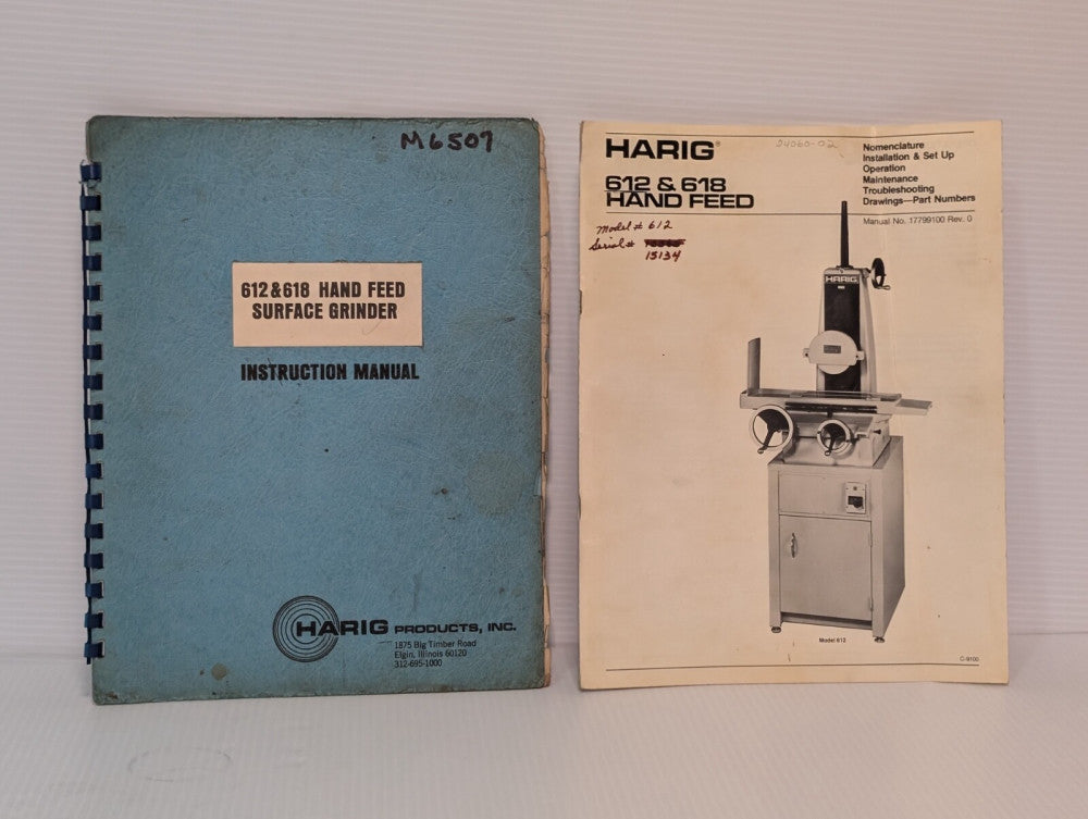 Lot of 2 Harig 612, 618 Hand Feed Surface Grinder Instruction & Operation Manual