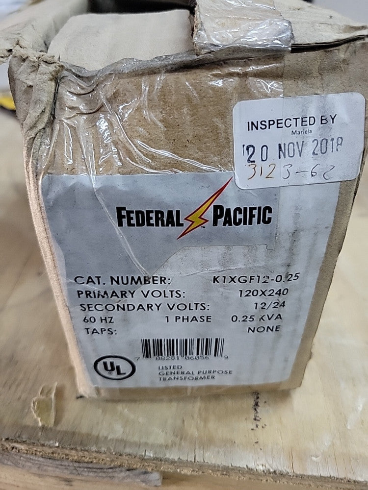 1) New FEDERAL PACIFIC TRANSFORMER K1XGF12-0.25 PRIM. VOLT 120-240V SECOND. 24V