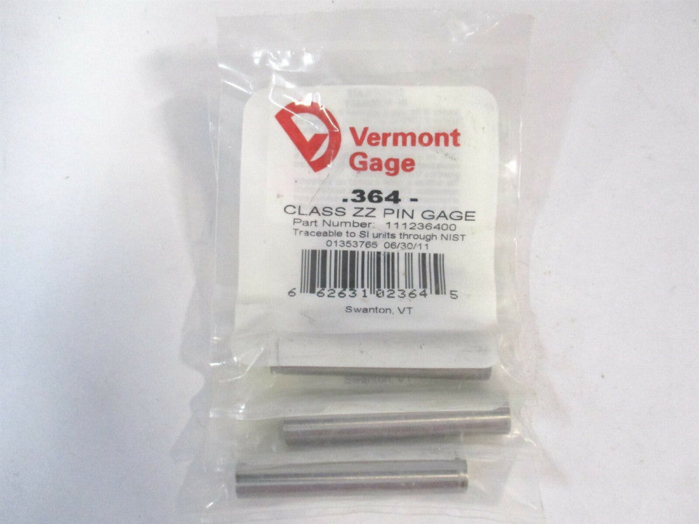 Vermont Gage (111236400) 0.364" Diam Class ZZ Minus Plug & Pin Gage - Lot of 3