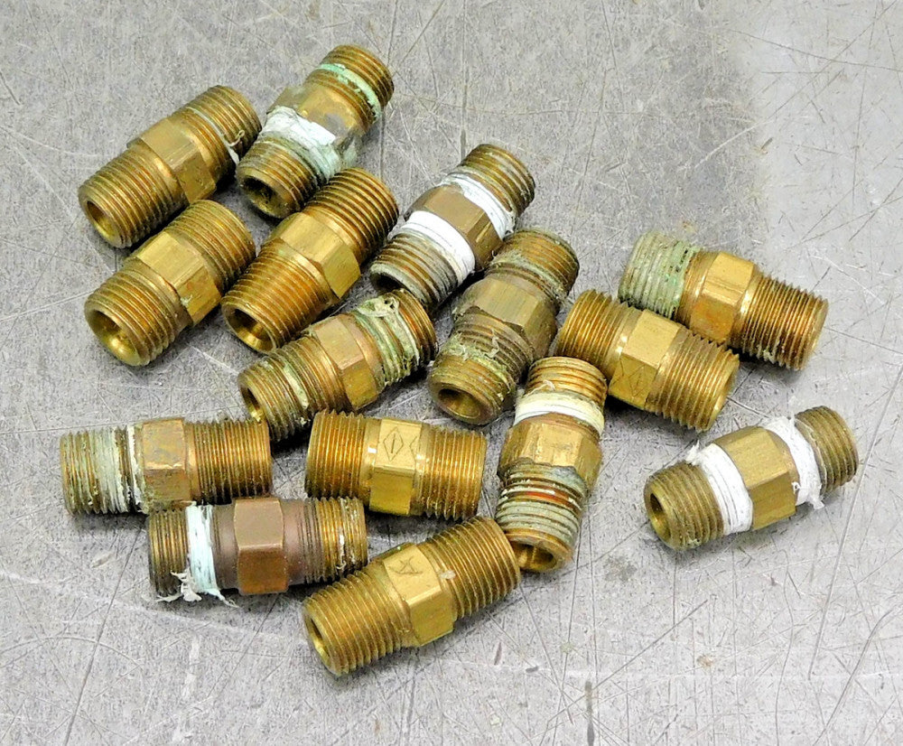 Brass Pipe Hex Nipple Fitting 1/8" NPT 1" Length Lot of Fifteen (15)