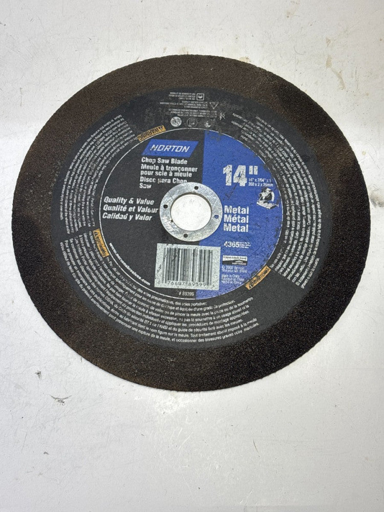 NORTON 14 IN METAL CHOP SAW BLADE 4365 MAX RPM #89399